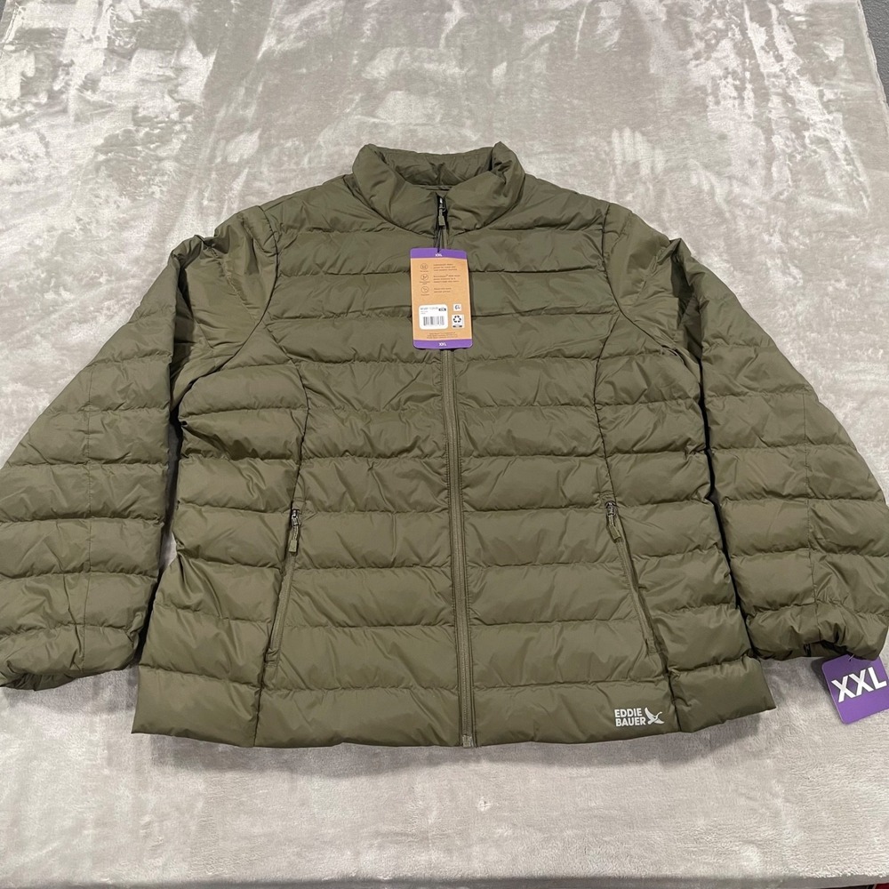 Eddie Bauer Jacket Womens XXL Green Down 650 Full Zip Quilted Puffer NEW
